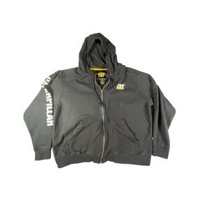Caterpillar Mens Black Full Zip Logo Hoodie Sweatshirt XL CAT Workwear Fleece